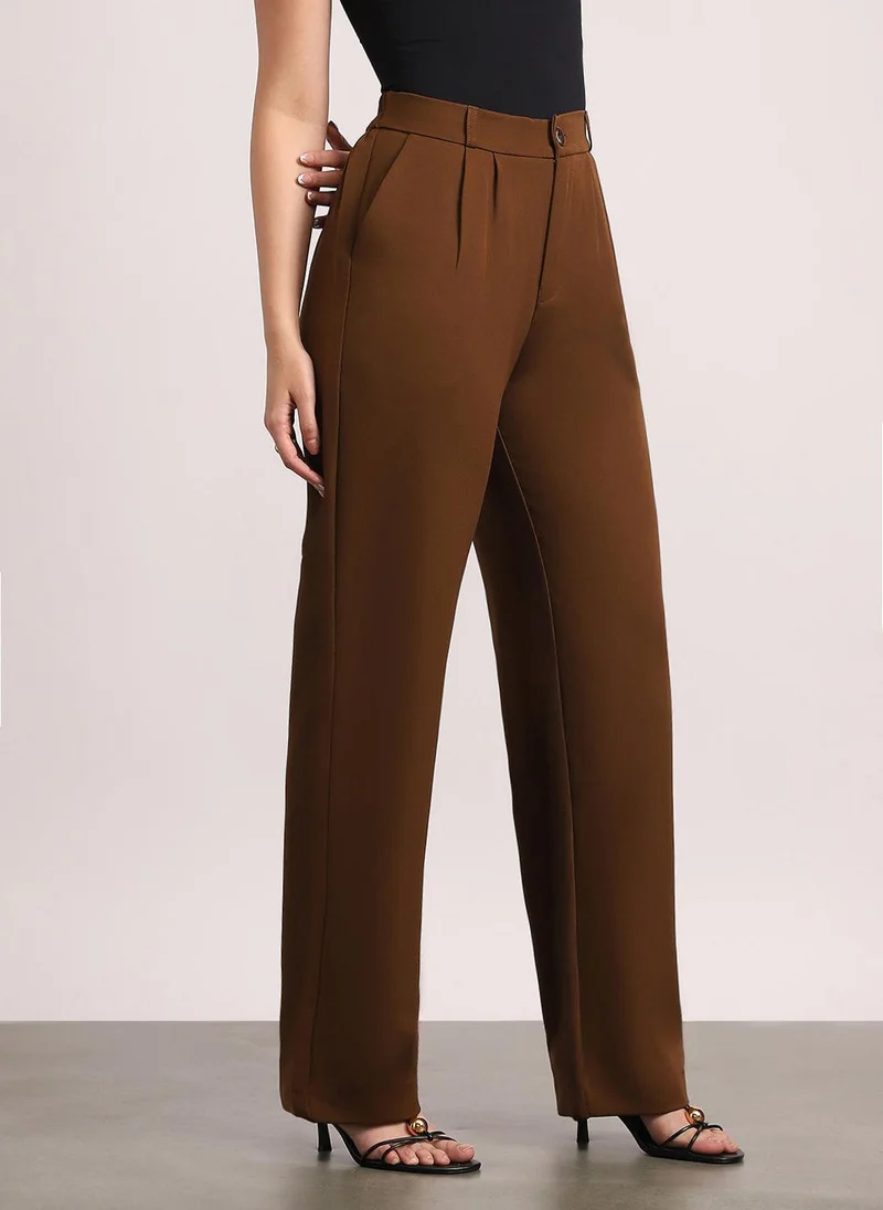 Urbano Fashion  Urbano Fashion Women's Mocha Brown Loose Baggy Fit Solid Korean Pants Stretchable for Women | Best Price UAE